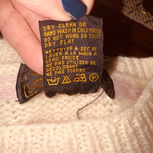 Vintage 90s Y2k Eddie Bauer Heavy Chunky Knit Wool Sweater Pastel Bear M Cottage - Picture 7 of 9